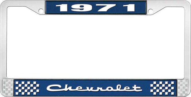 1971 Chevrolet Blue And Chrome License Plate Frame With White Lettering