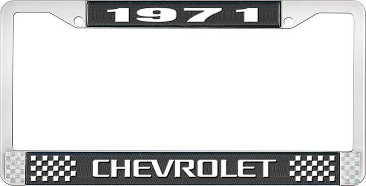 1971 Chevrolet Black And Chrome License Plate Frame With White Lettering