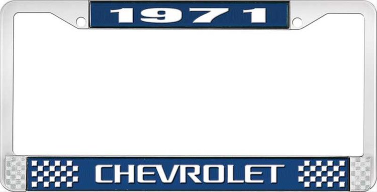 1971 Chevrolet Blue And Chrome License Plate Frame With White Lettering