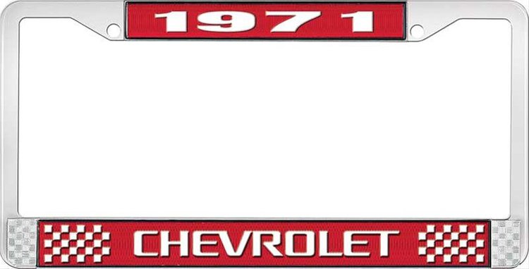 1971 Chevrolet Red And Chrome License Plate Frame With White Lettering