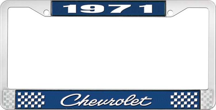 1971 Chevrolet Blue And Chrome License Plate Frame With White Lettering