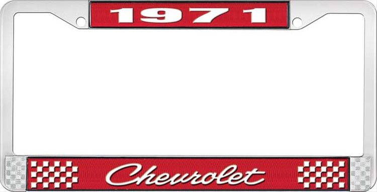1971 Chevrolet Red And Chrome License Plate Frame With White Lettering