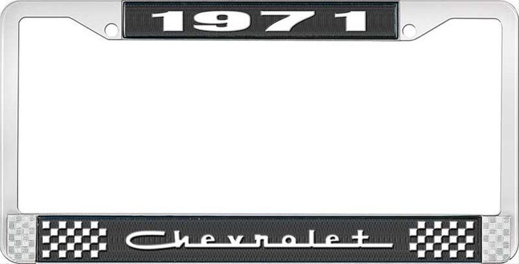 1971 Chevrolet Black And Chrome License Plate Frame With White Lettering