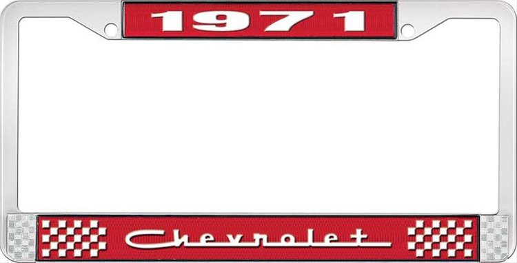 1971 Chevrolet Red And Chrome License Plate Frame With White Lettering