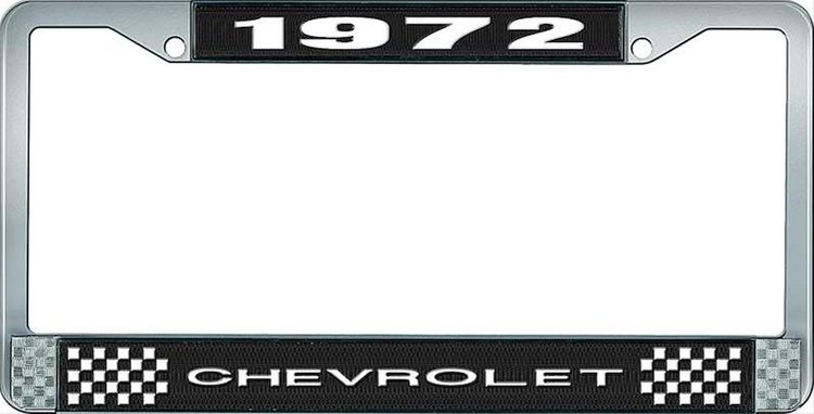 1972 Chevrolet Black And Chrome License Plate Frame With White Lettering