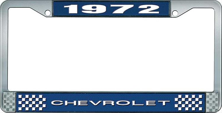1972 Chevrolet Blue And Chrome License Plate Frame With White Lettering