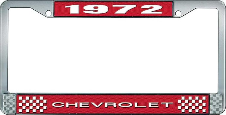 1972 Chevrolet Red And Chrome License Plate Frame With White Lettering