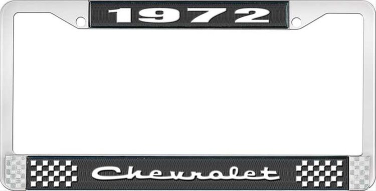 1972 Chevrolet Black And Chrome License Plate Frame With White Lettering