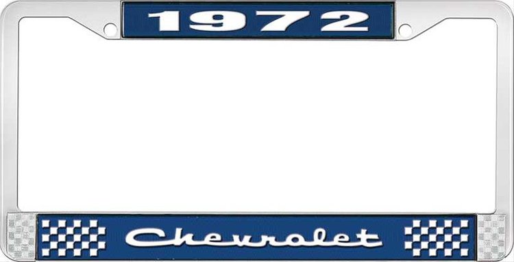 1972 Chevrolet Blue And Chrome License Plate Frame With White Lettering