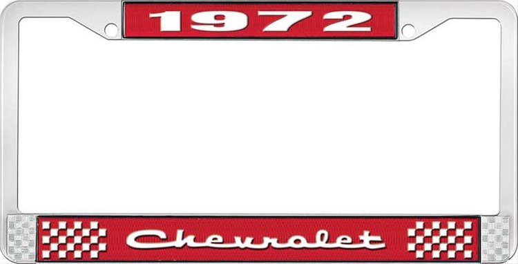 1972 Chevrolet Red And Chrome License Plate Frame With White Lettering