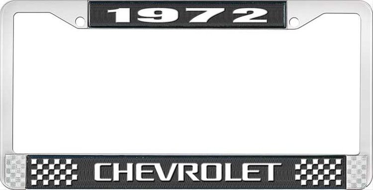 1972 Chevrolet Black And Chrome License Plate Frame With White Lettering