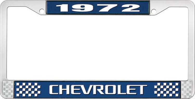 1972 Chevrolet Blue And Chrome License Plate Frame With White Lettering