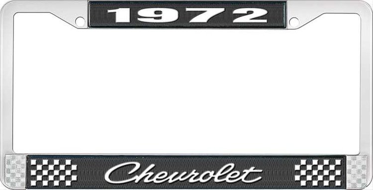 1972 Chevrolet Black And Chrome License Plate Frame With White Lettering