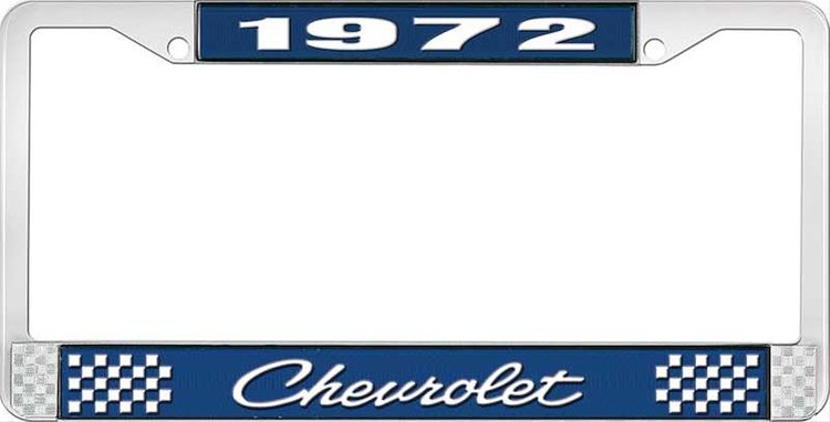1972 Chevrolet Blue And Chrome License Plate Frame With White Lettering