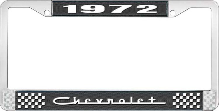 1972 Chevrolet Black And Chrome License Plate Frame With White Lettering
