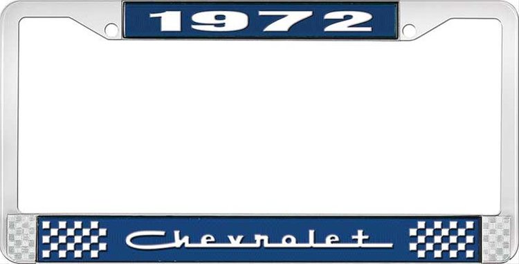 1972 Chevrolet Blue And Chrome License Plate Frame With White Lettering