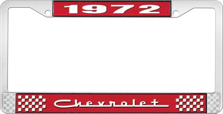 1972 Chevrolet Red And Chrome License Plate Frame With White Lettering