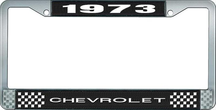 1973 Chevrolet Black And Chrome License Plate Frame With White Lettering