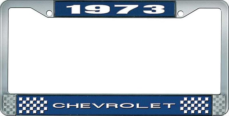 1973 Chevrolet Blue And Chrome License Plate Frame With White Lettering