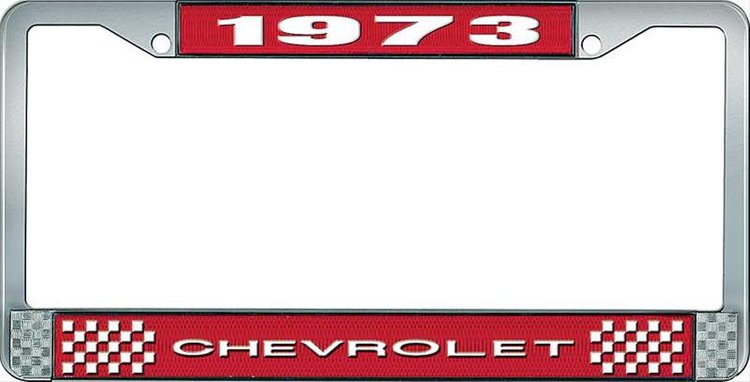 1973 Chevrolet Red And Chrome License Plate Frame With White Lettering