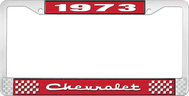 1973 Chevrolet Red And Chrome License Plate Frame With White Lettering