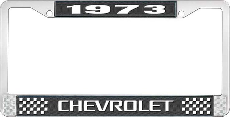 1973 Chevrolet Black And Chrome License Plate Frame With White Lettering