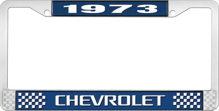 1973 Chevrolet Blue And Chrome License Plate Frame With White Lettering