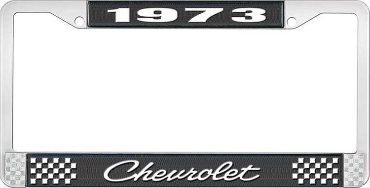 1973 Chevrolet Black And Chrome License Plate Frame With White Lettering