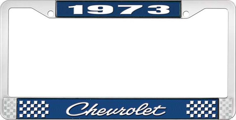 1973 Chevrolet Blue And Chrome License Plate Frame With White Lettering
