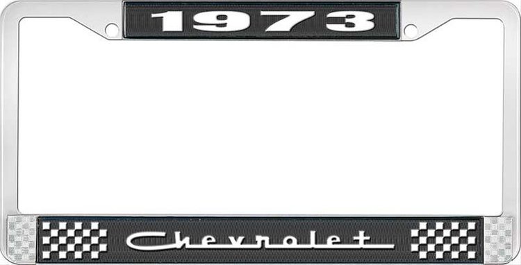 1973 Chevrolet Black And Chrome License Plate Frame With White Lettering