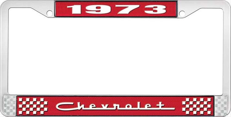 1973 Chevrolet Red And Chrome License Plate Frame With White Lettering