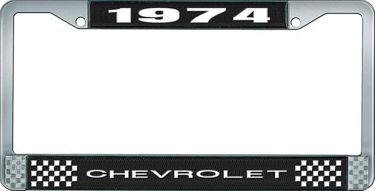 1974 Chevrolet Black And Chrome License Plate Frame With White Lettering