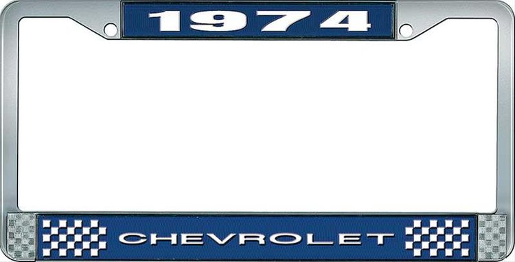 1974 Chevrolet Blue And Chrome License Plate Frame With White Lettering