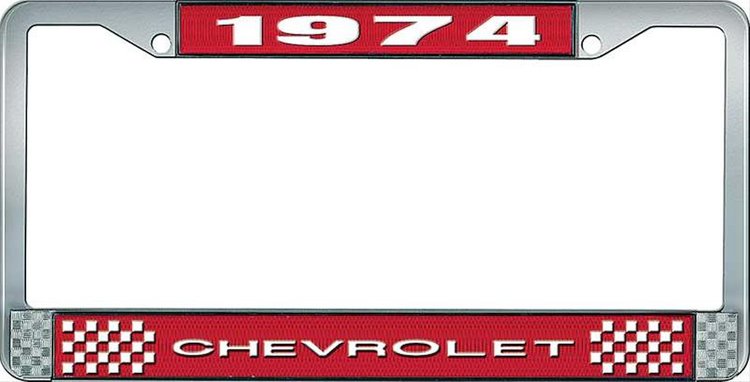 1974 Chevrolet Red And Chrome License Plate Frame With White Lettering