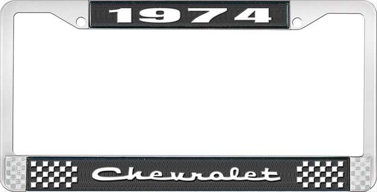 1974 Chevrolet Black And Chrome License Plate Frame With White Lettering