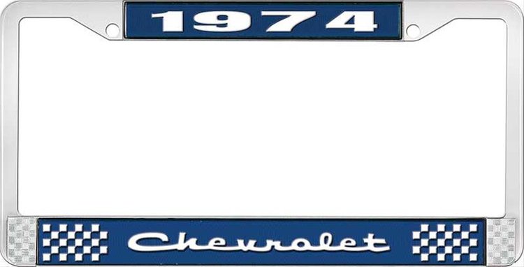 1974 Chevrolet Blue And Chrome License Plate Frame With White Lettering