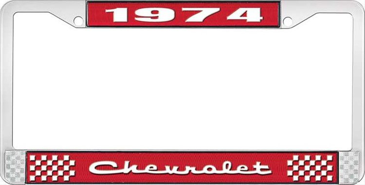 1974 Chevrolet Red And Chrome License Plate Frame With White Lettering