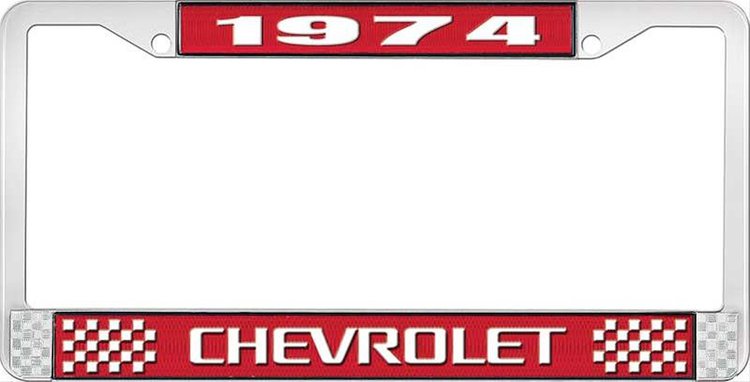 1974 Chevrolet Red And Chrome License Plate Frame With White Lettering