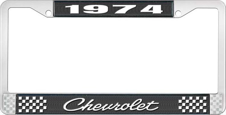 1974 Chevrolet Black And Chrome License Plate Frame With White Lettering