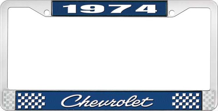 1974 Chevrolet Blue And Chrome License Plate Frame With White Lettering