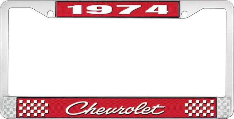 1974 Chevrolet Red And Chrome License Plate Frame With White Lettering