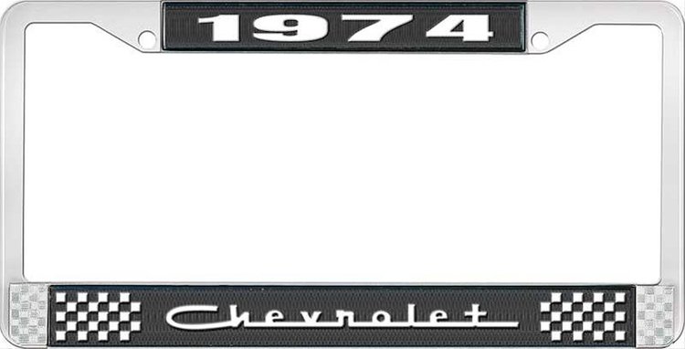 1974 Chevrolet Black And Chrome License Plate Frame With White Lettering