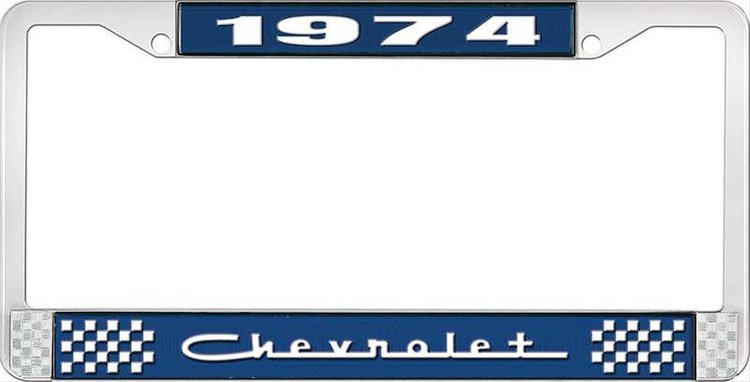 1974 Chevrolet Blue And Chrome License Plate Frame With White Lettering