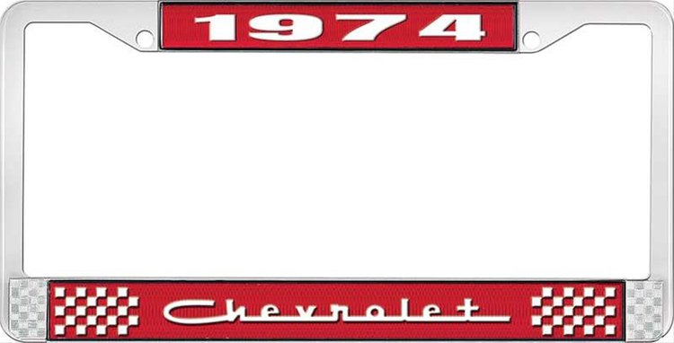 1974 Chevrolet Red And Chrome License Plate Frame With White Lettering