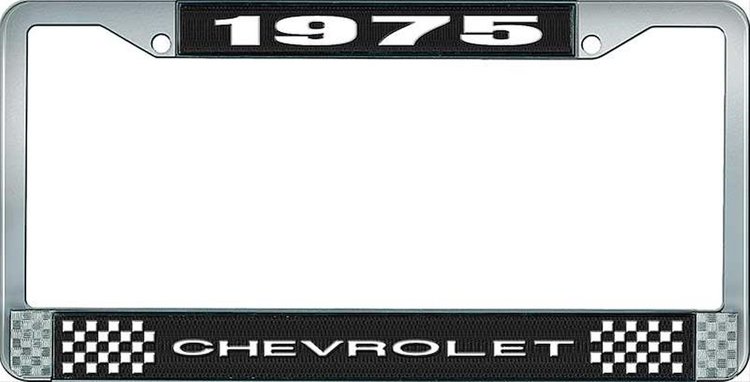 1975 Chevrolet Black And Chrome License Plate Frame With White Lettering