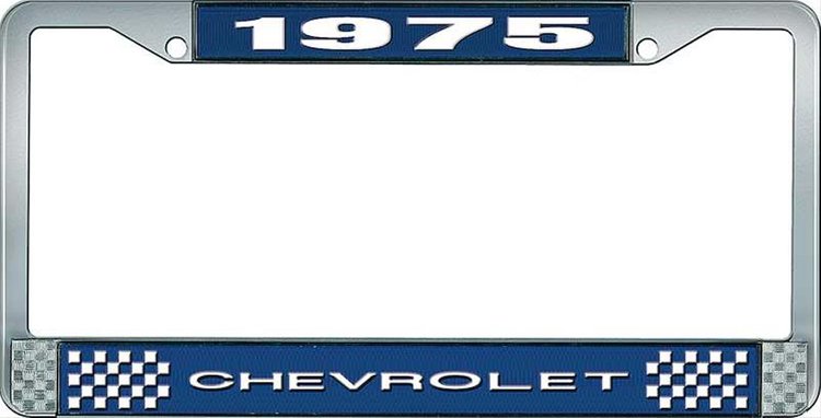 1975 Chevrolet Blue And Chrome License Plate Frame With White Lettering