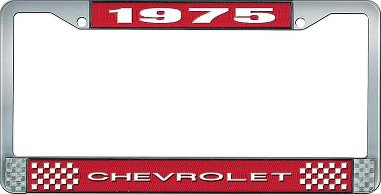 1975 Chevrolet Red And Chrome License Plate Frame With White Lettering