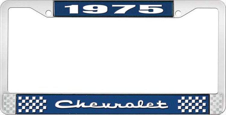 1975 Chevrolet Blue And Chrome License Plate Frame With White Lettering
