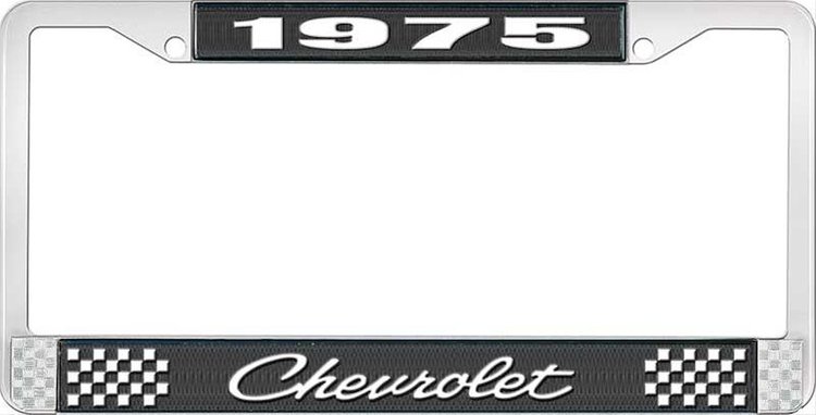 1975 Chevrolet Black And Chrome License Plate Frame With White Lettering