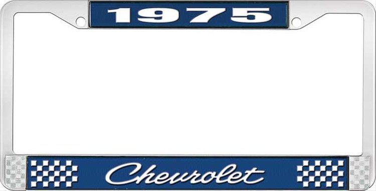 1975 Chevrolet Blue And Chrome License Plate Frame With White Lettering